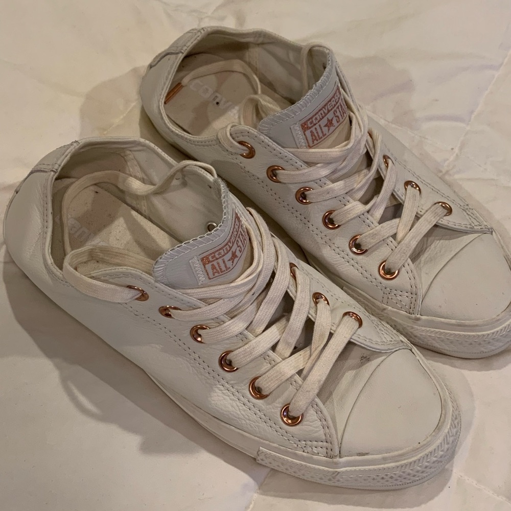 White Leather Converse Shoes Womens Solid White S… - image 1